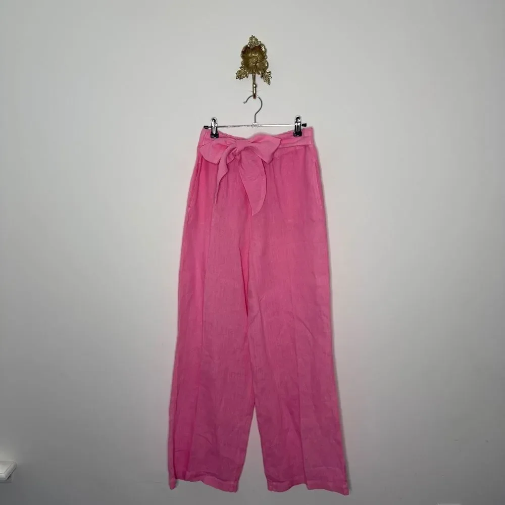Zara Linen Pink Belted Pants M